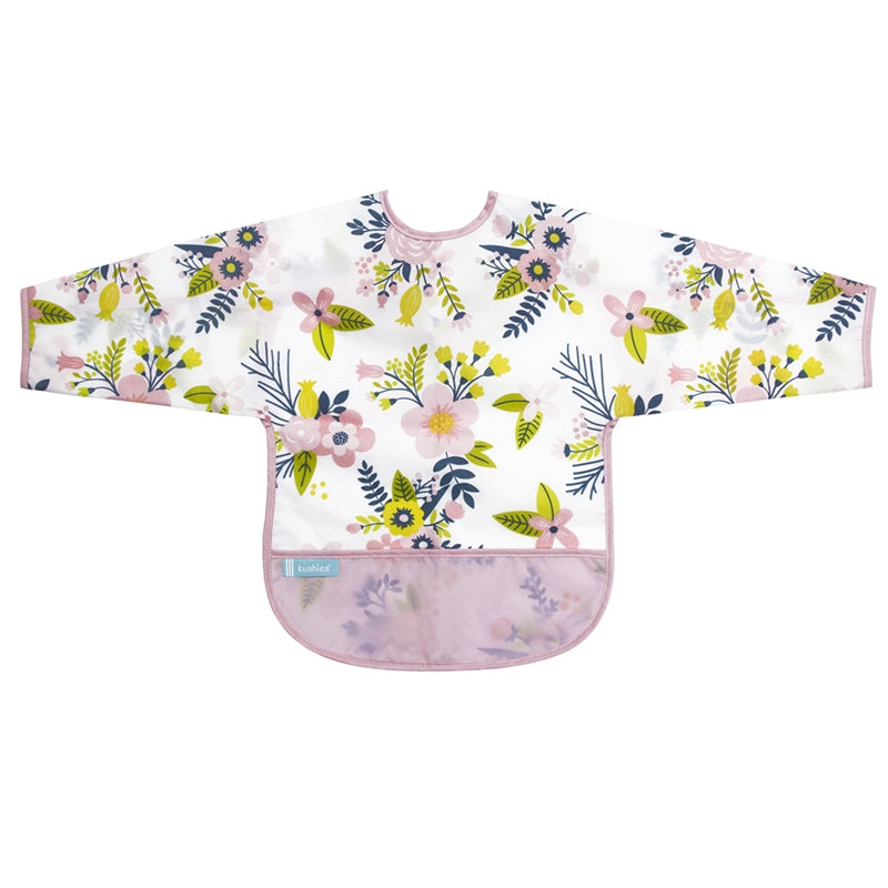 Cleanbib With Sleeves | Pink Garden Flowers